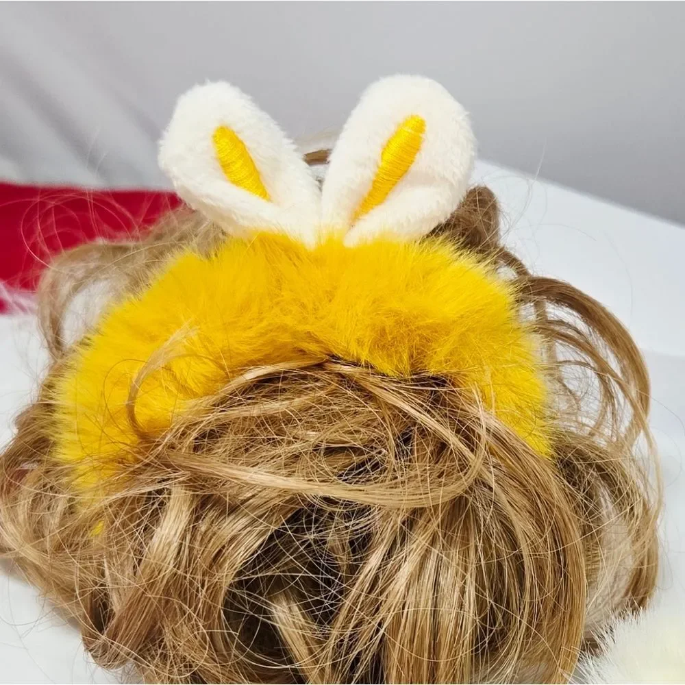 Fluffy Bunny Ear Hair Ties Faux Fur Rabbit Ponytail Holders Easter Scrunchies 2